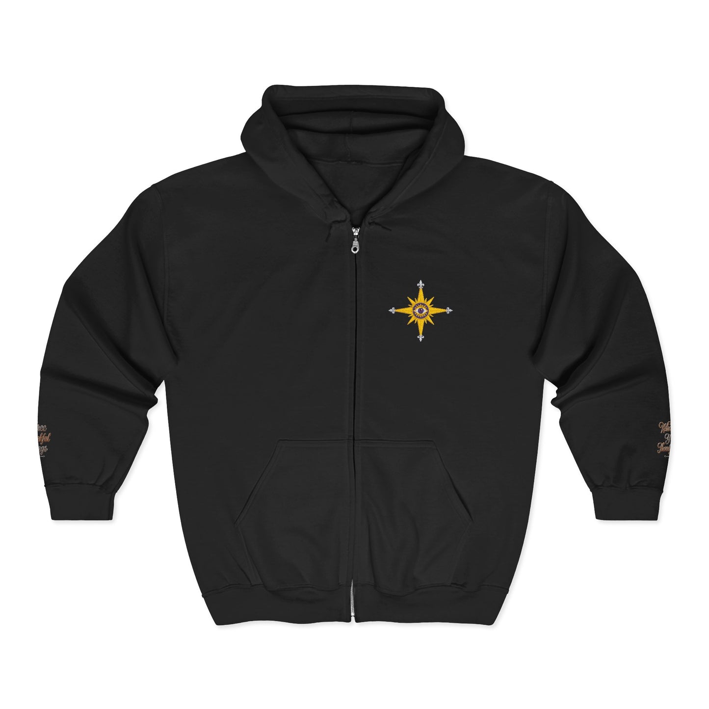 Reanne Dupris Embroidered with Three Thankful Things on sleeves Zip Hoodie —