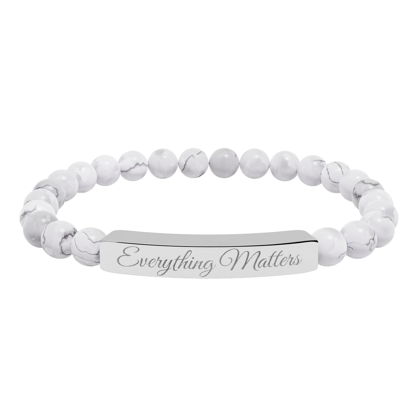 "Everything Matters" Engraved Natural Stone Bead Bar Bracelet —