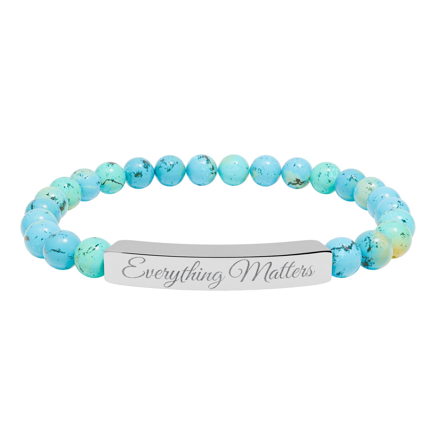 "Everything Matters" Engraved Natural Stone Bead Bar Bracelet —