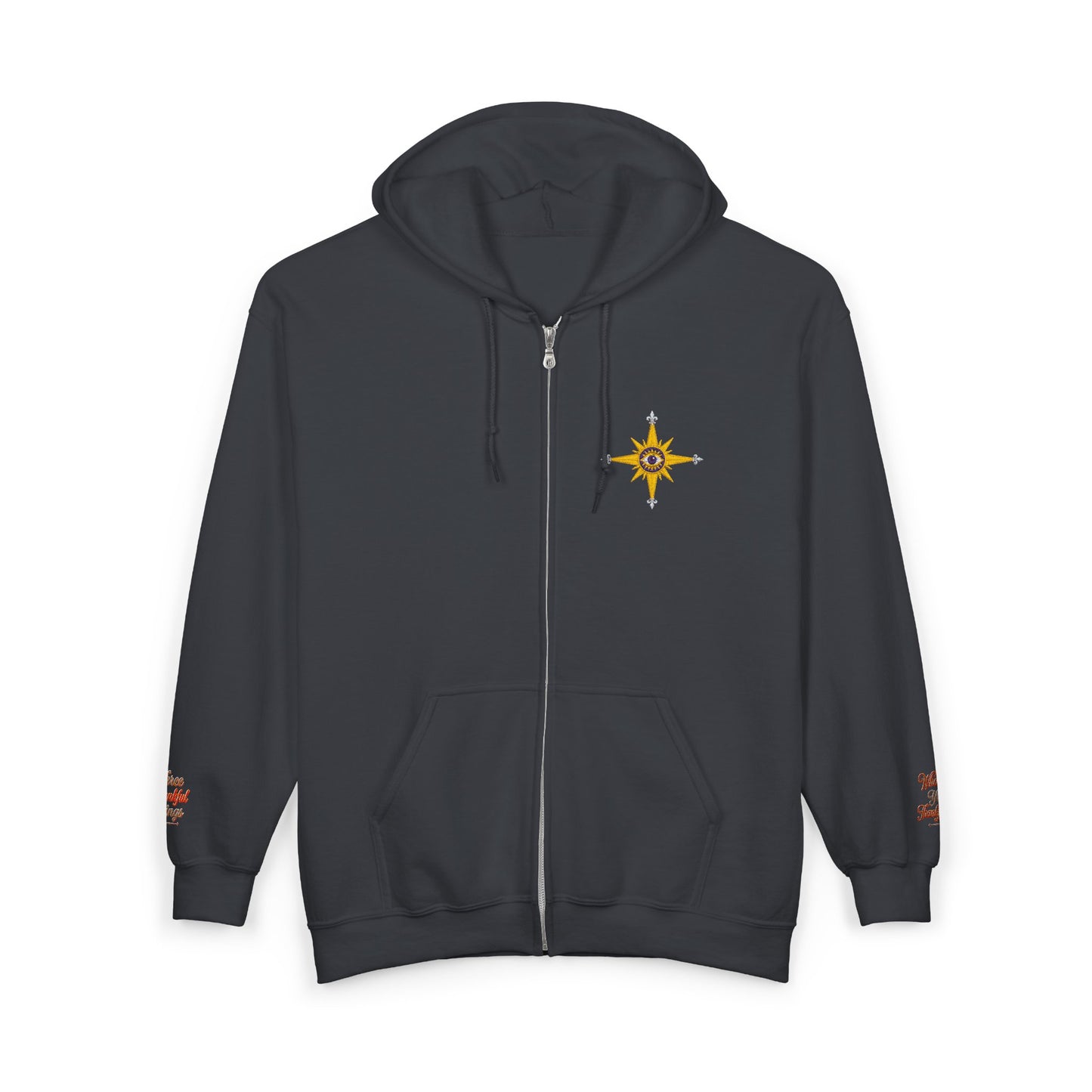 Reanne Dupris Embroidered with Three Thankful Things on sleeves Zip Hoodie —
