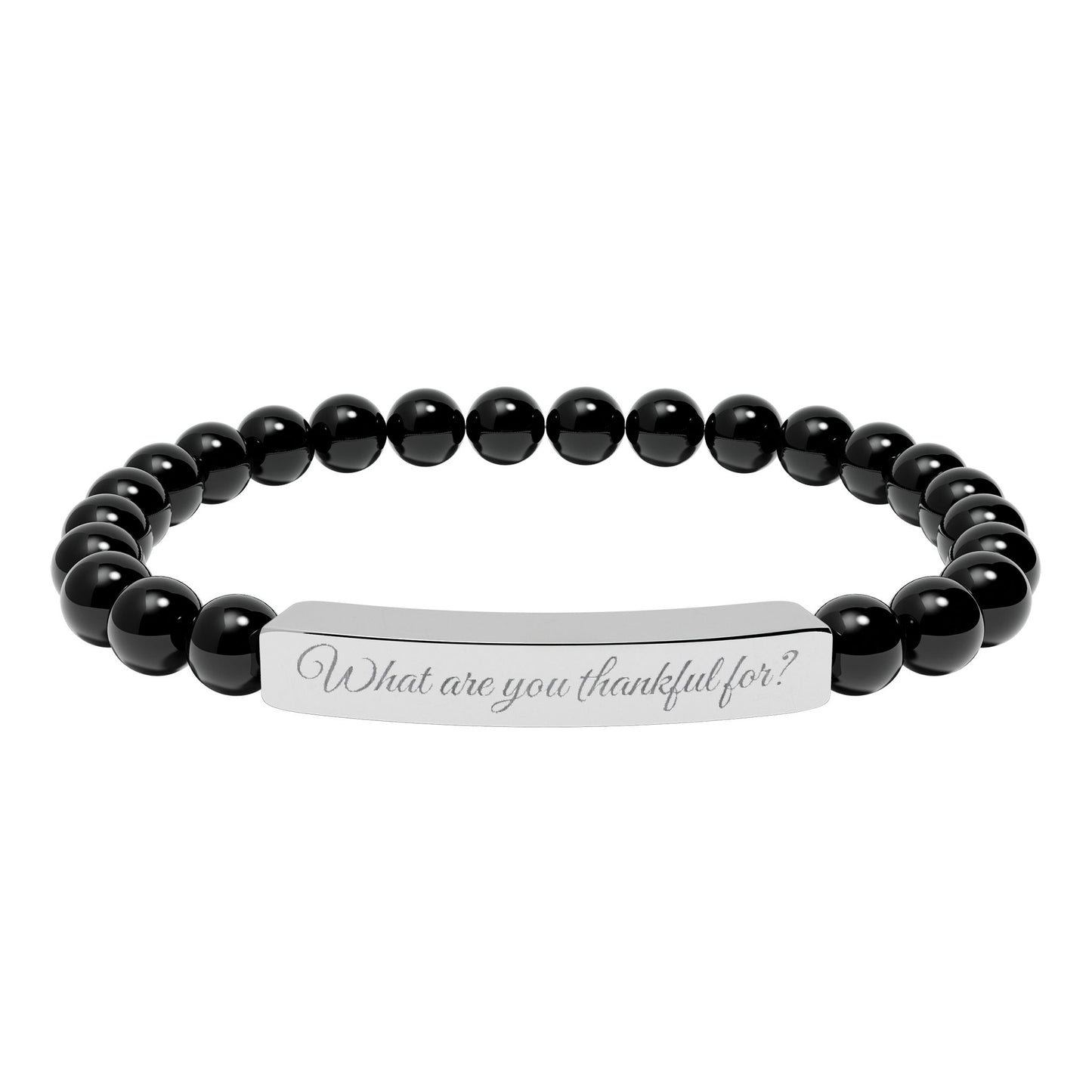"What are you thankful for?" Natural Stone Stretch Bar Bracelet (Engraving)