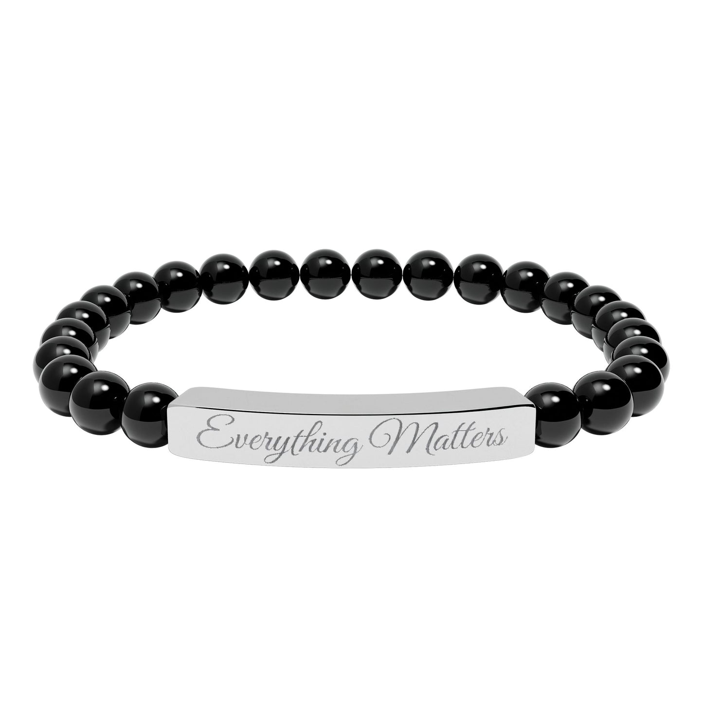 "Everything Matters" Engraved Natural Stone Bead Bar Bracelet —
