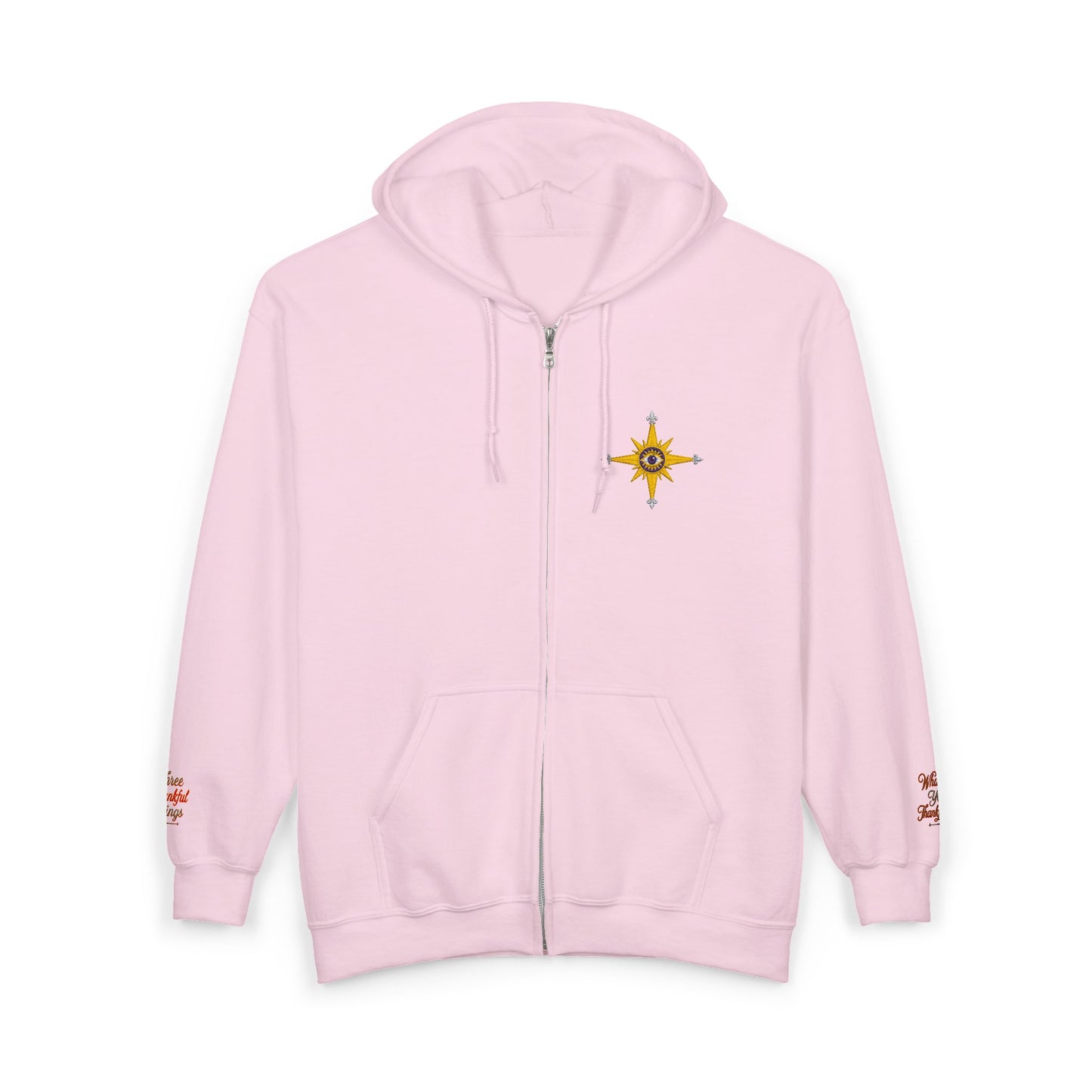 Reanne Dupris Embroidered with Three Thankful Things on sleeves Zip Hoodie —