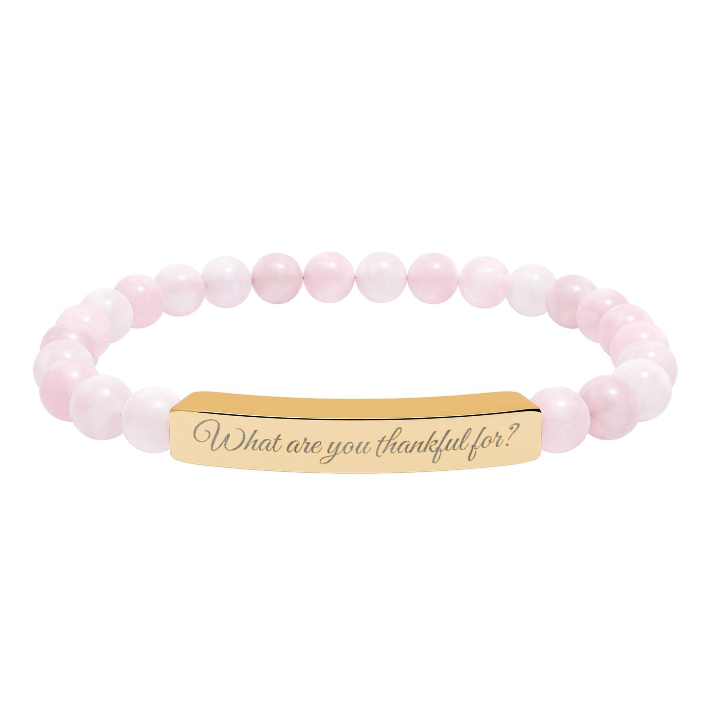 "What are you thankful for?" Natural Stone Stretch Bar Bracelet (Engraving)