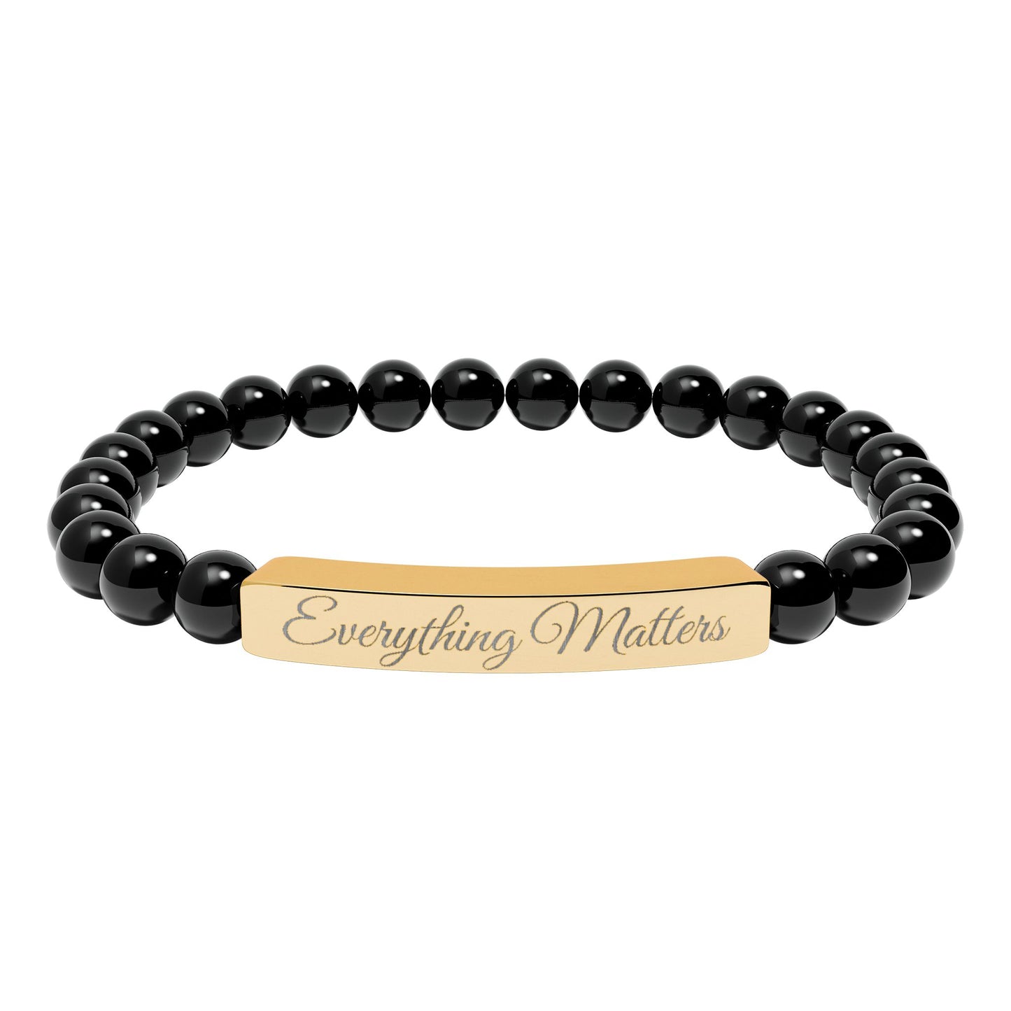 "Everything Matters" Engraved Natural Stone Bead Bar Bracelet —