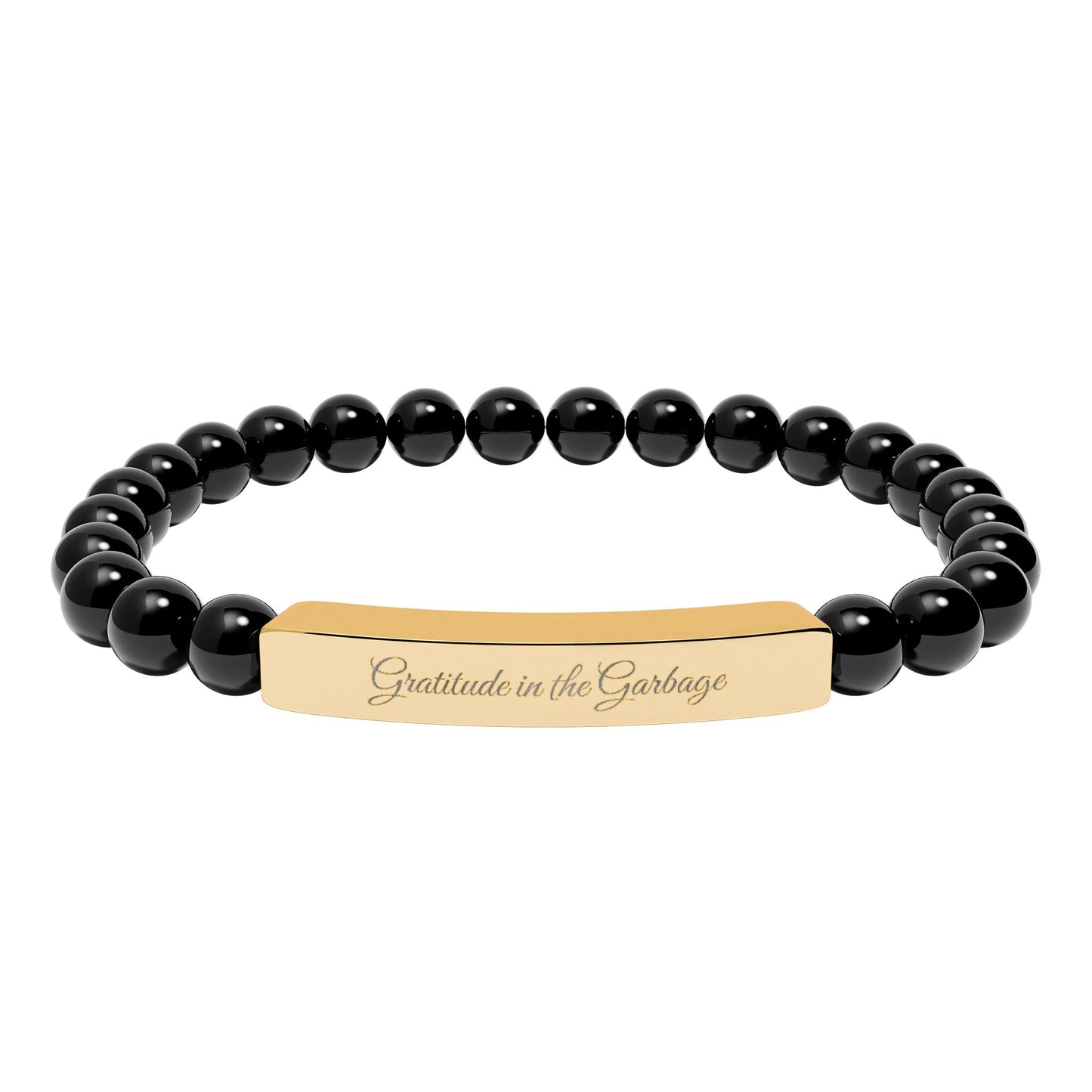 "Gratitude in the Garbage" Natural Stone Stretch Bar Bracelet (Engraving)