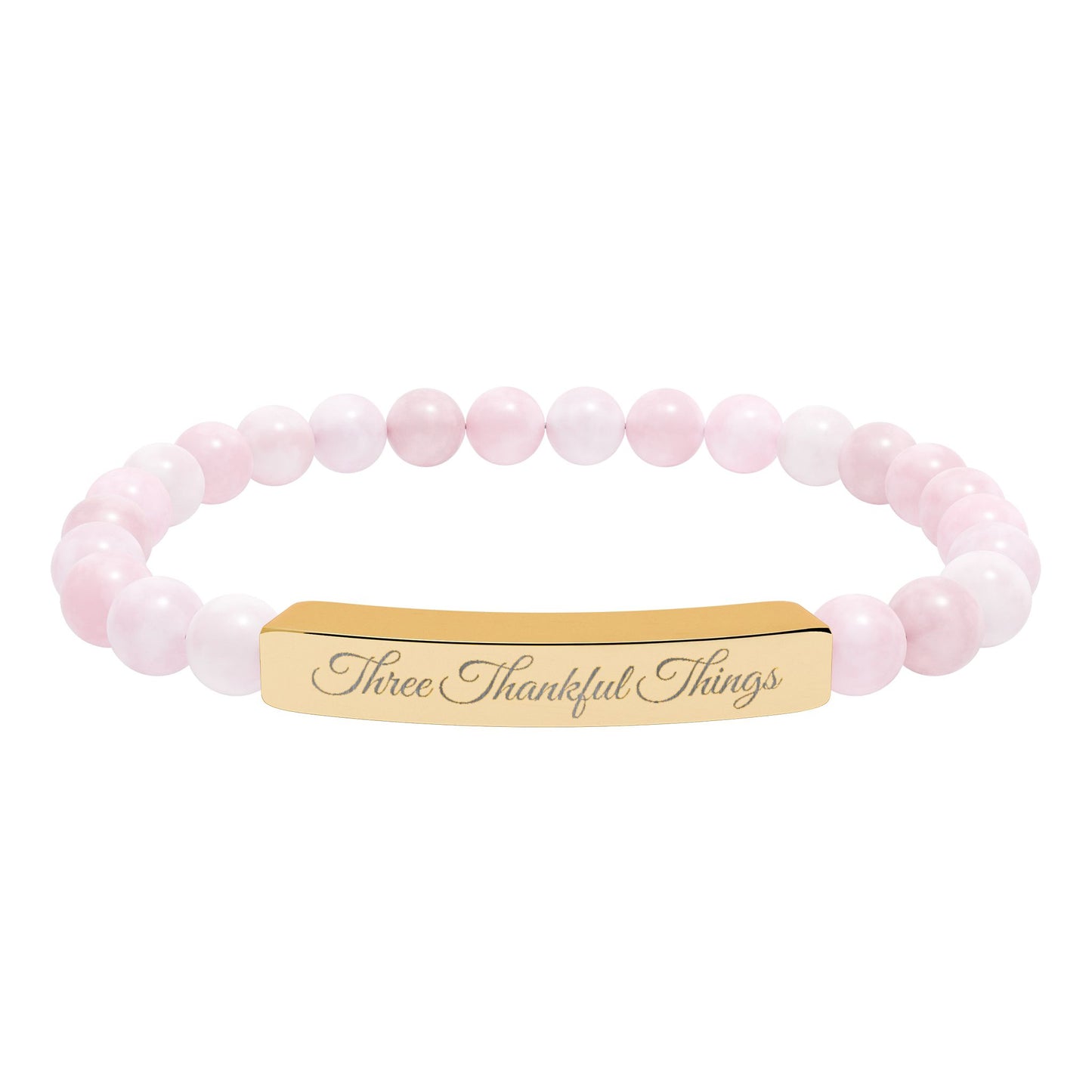 "Three Thankful Things" Natural Stone Stretch Bar Bracelet (Engraving)