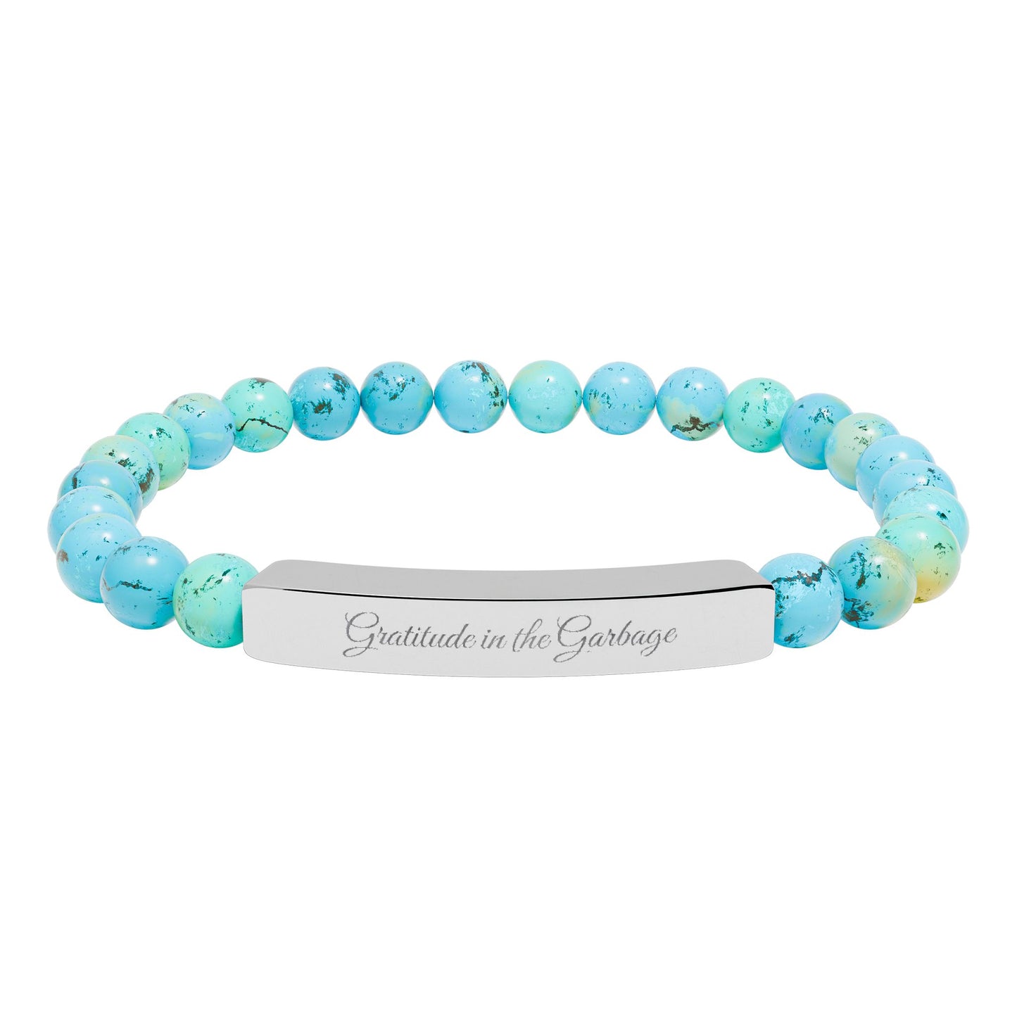 "Gratitude in the Garbage" Natural Stone Stretch Bar Bracelet (Engraving)