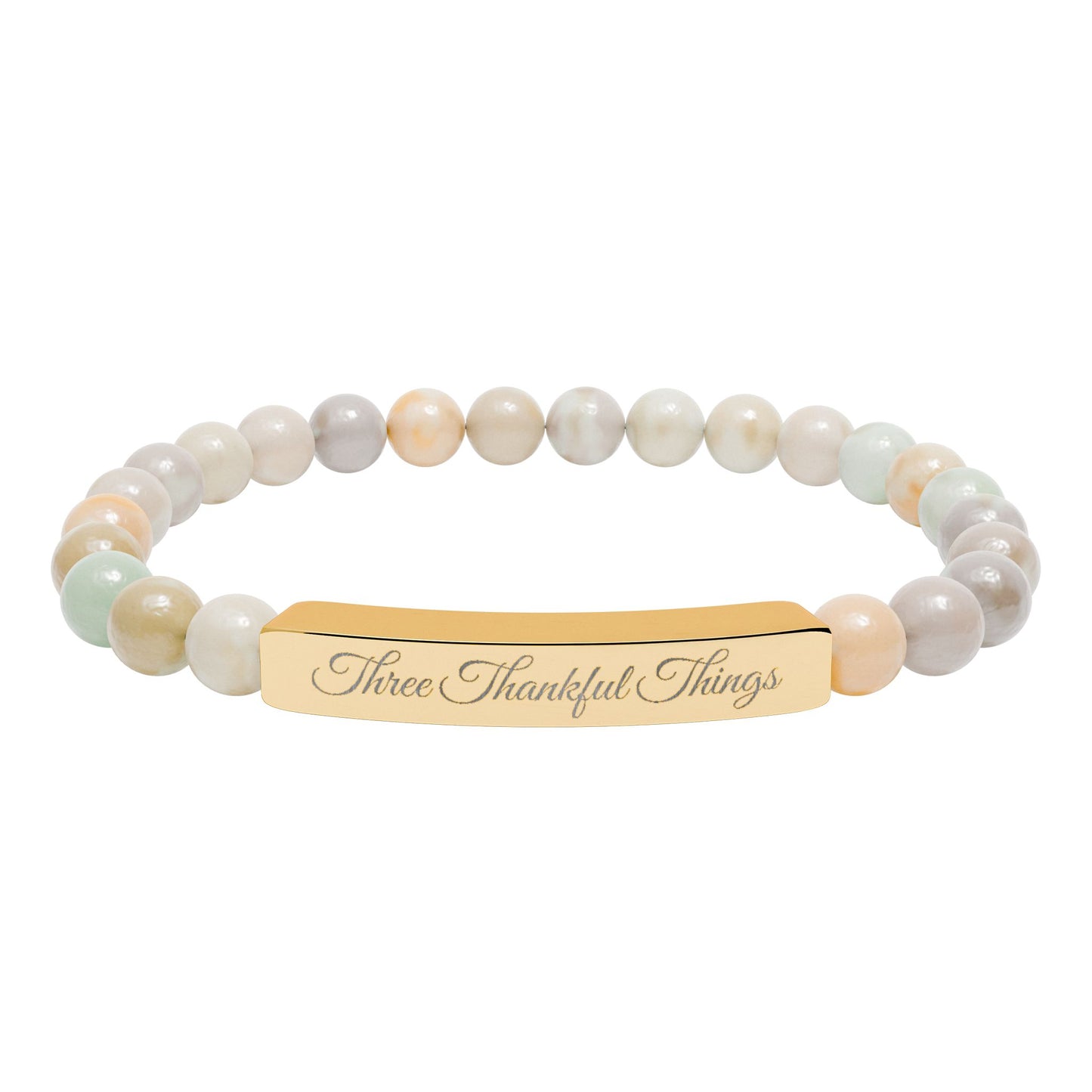 "Three Thankful Things" Natural Stone Stretch Bar Bracelet (Engraving)