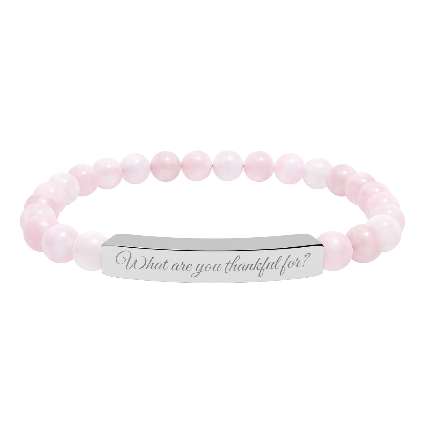 "What are you thankful for?" Natural Stone Stretch Bar Bracelet (Engraving)