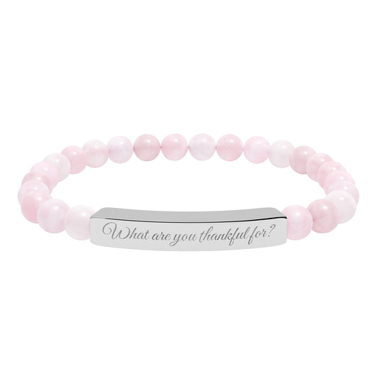"What are you thankful for?" Natural Stone Stretch Bar Bracelet (Engraving)