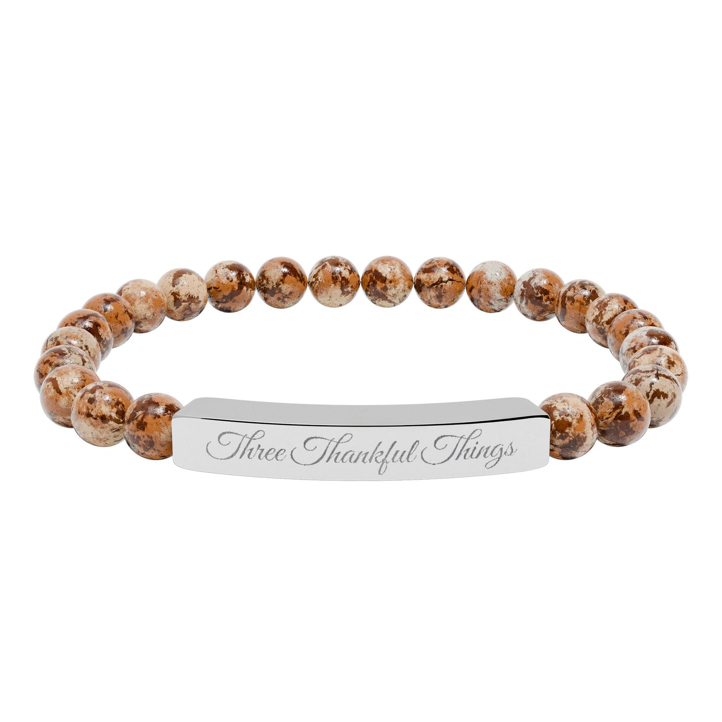 "Three Thankful Things" Natural Stone Stretch Bar Bracelet (Engraving)