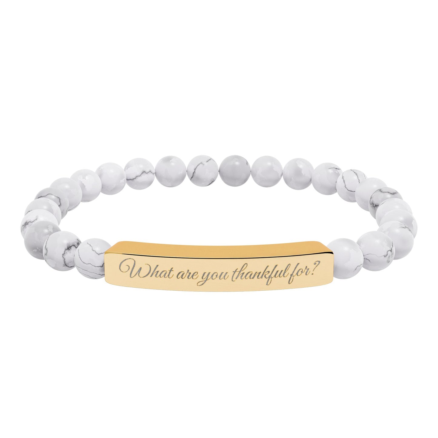 "What are you thankful for?" Natural Stone Stretch Bar Bracelet (Engraving)