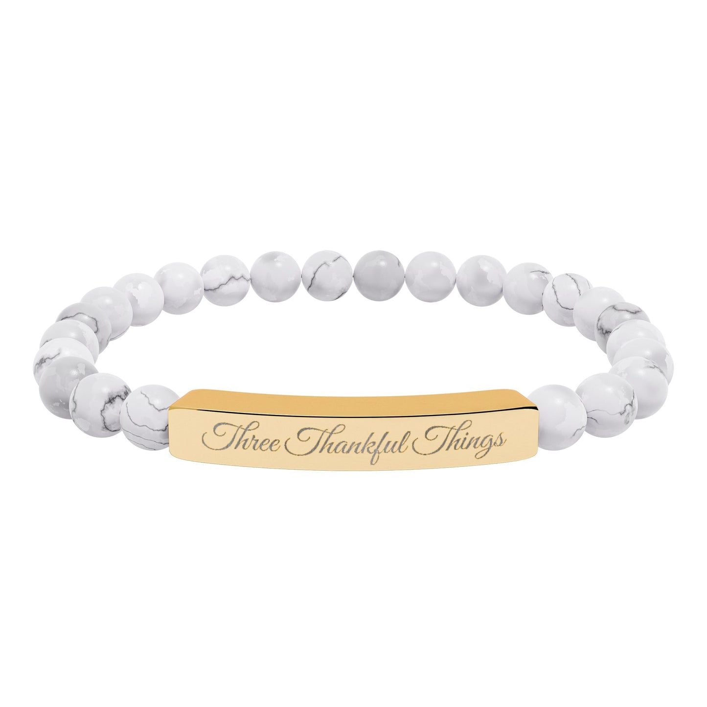 "Three Thankful Things" Natural Stone Stretch Bar Bracelet (Engraving)