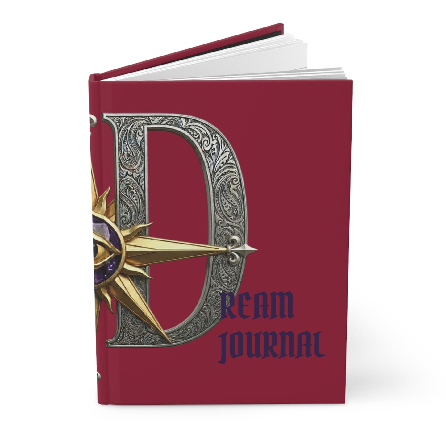 Dream Journal Hardcover — Ornate Compass Lettering, Burgundy Matte Notebook for Lucid Dreaming & Nighttime Reflection