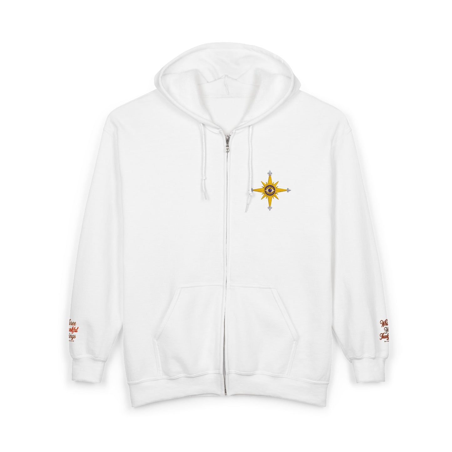 Reanne Dupris Embroidered with Three Thankful Things on sleeves Zip Hoodie —