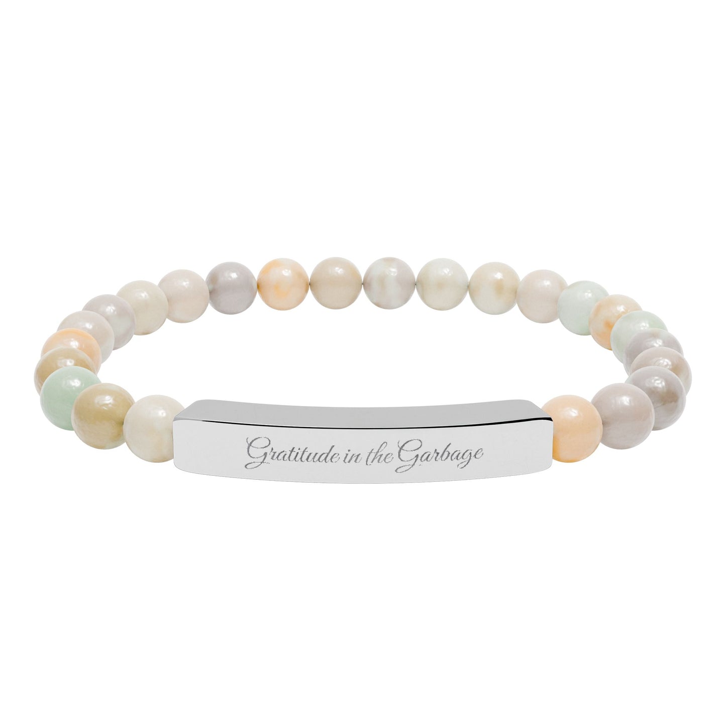 "Gratitude in the Garbage" Natural Stone Stretch Bar Bracelet (Engraving)