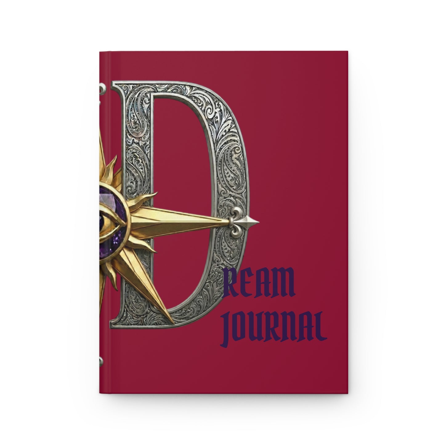Dream Journal Hardcover — Ornate Compass Lettering, Burgundy Matte Notebook for Lucid Dreaming & Nighttime Reflection