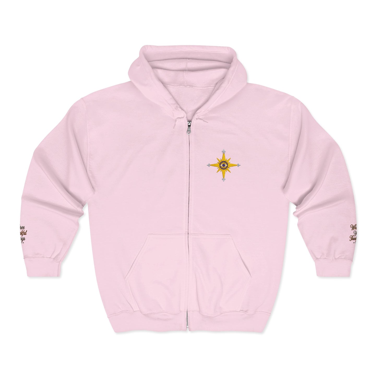 Reanne Dupris Embroidered with Three Thankful Things on sleeves Zip Hoodie —