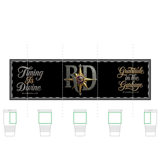 30oz Large Travel Coffee Tumbler — "Timing Is Divine" Compass Design with "Gratitude in the Garbage"