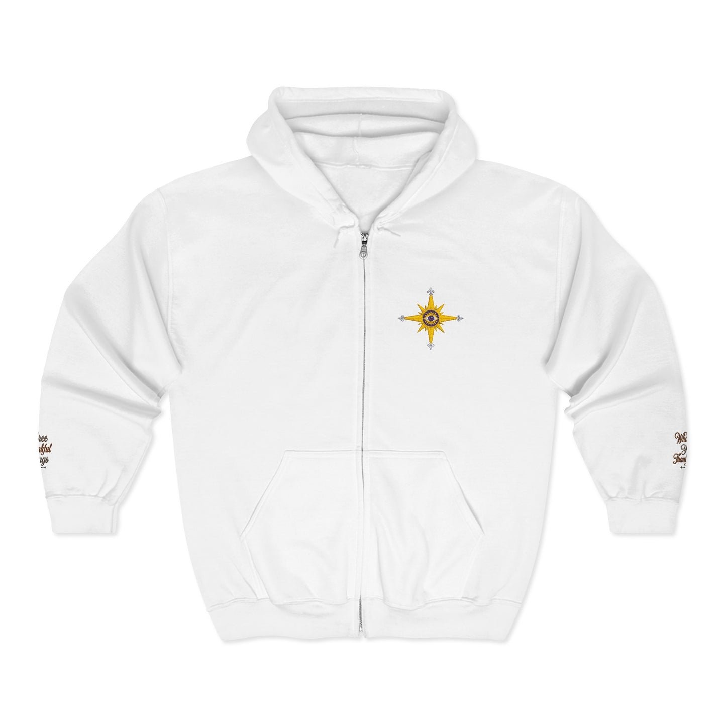 Reanne Dupris Embroidered with Three Thankful Things on sleeves Zip Hoodie —
