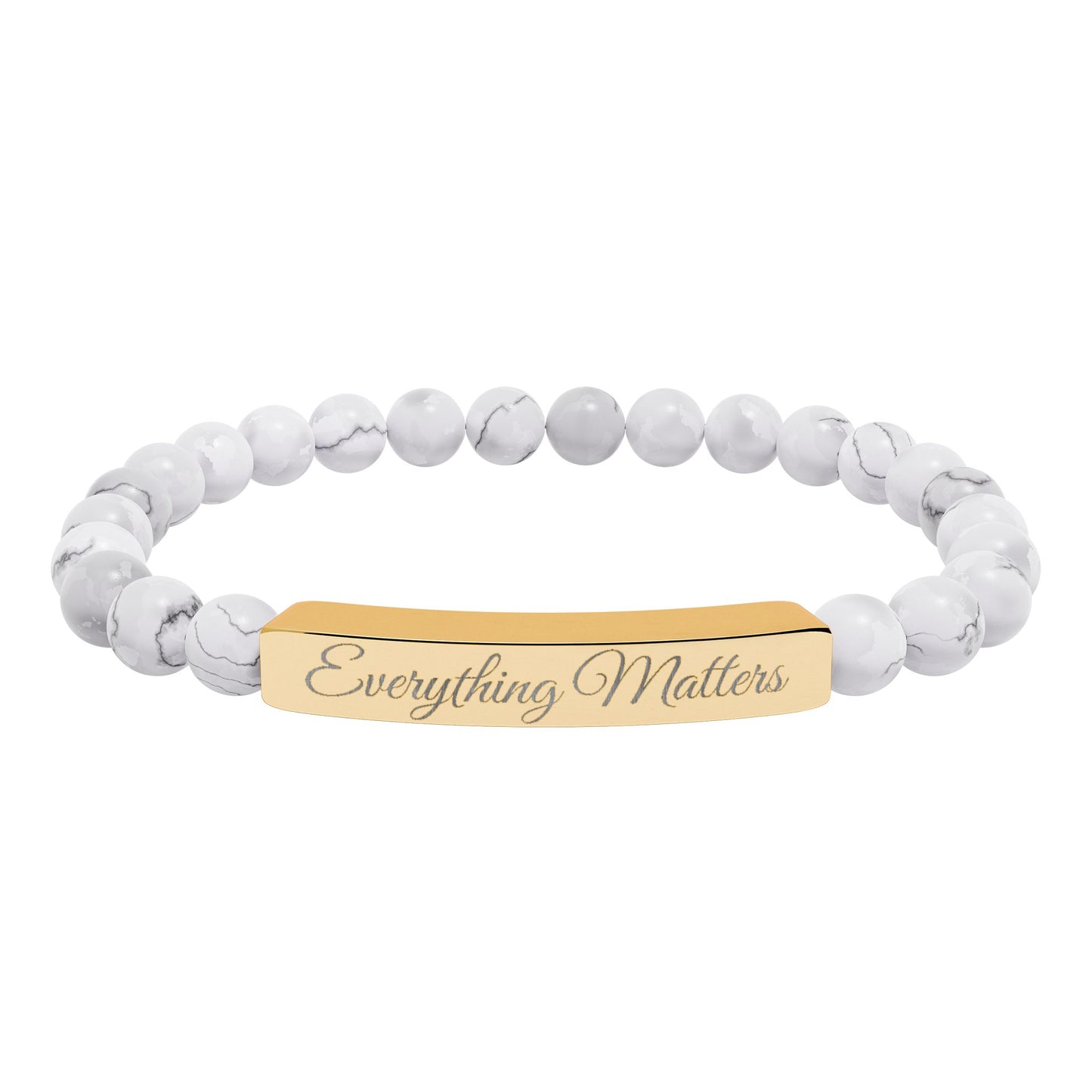 "Everything Matters" Engraved Natural Stone Bead Bar Bracelet —