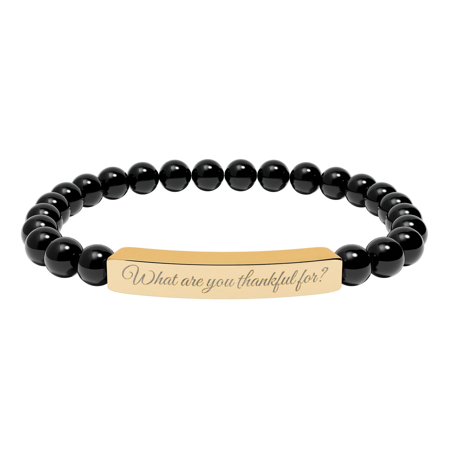 "What are you thankful for?" Natural Stone Stretch Bar Bracelet (Engraving)