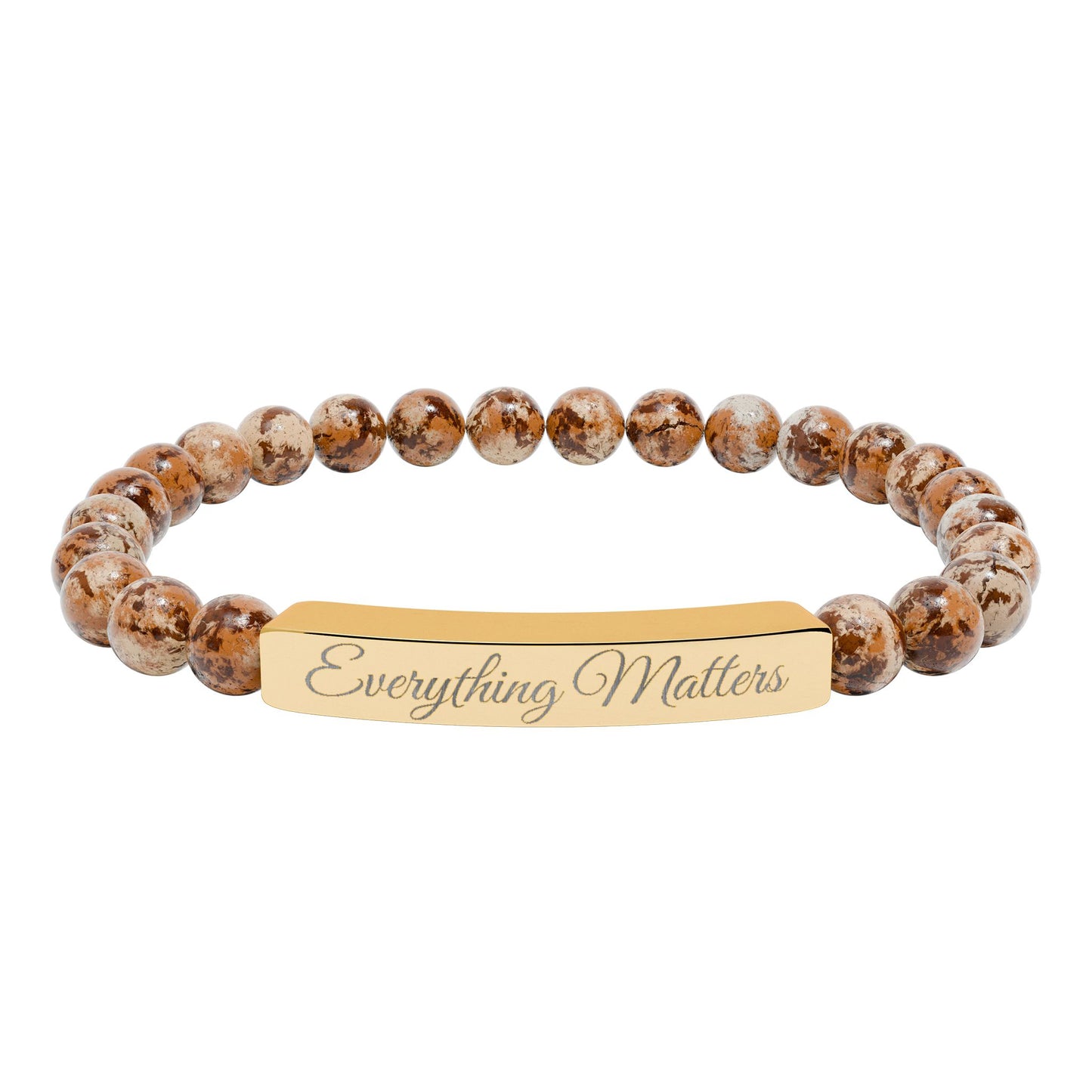 "Everything Matters" Engraved Natural Stone Bead Bar Bracelet —