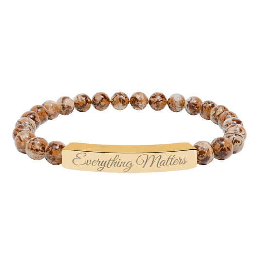 "Everything Matters" Engraved Natural Stone Bead Bar Bracelet —