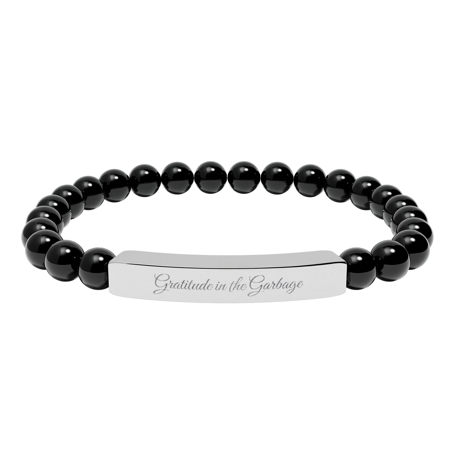 "Gratitude in the Garbage" Natural Stone Stretch Bar Bracelet (Engraving)