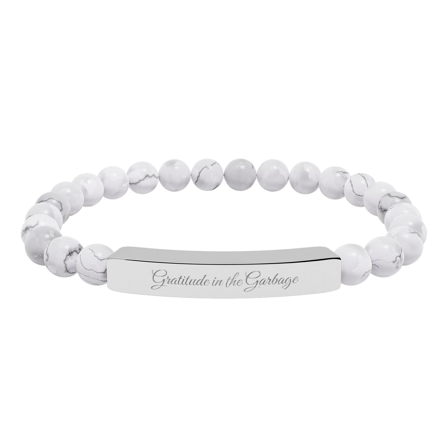 "Gratitude in the Garbage" Natural Stone Stretch Bar Bracelet (Engraving)