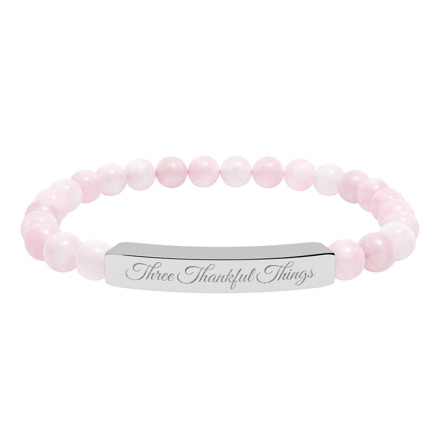 "Three Thankful Things" Natural Stone Stretch Bar Bracelet (Engraving)