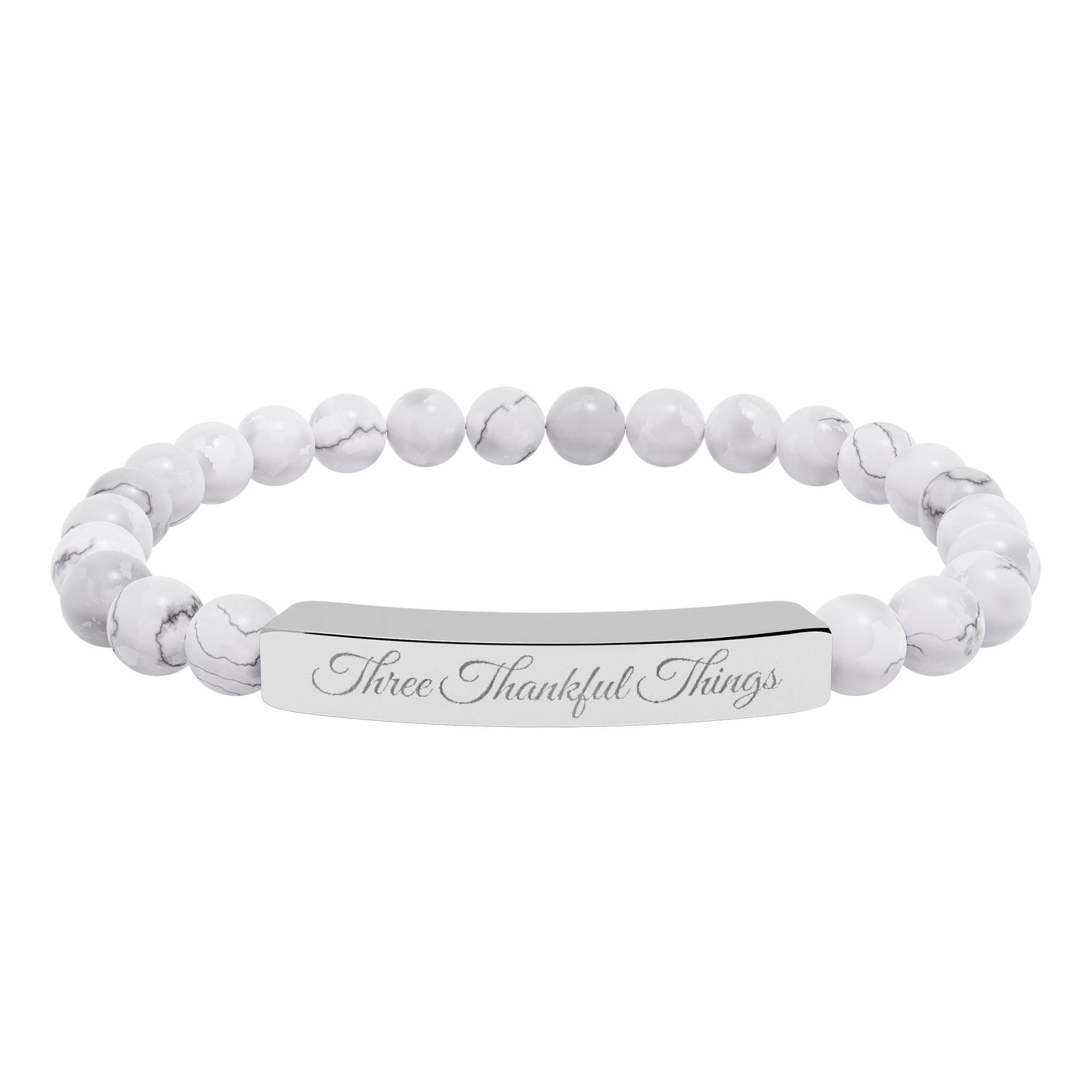 "Three Thankful Things" Natural Stone Stretch Bar Bracelet (Engraving)
