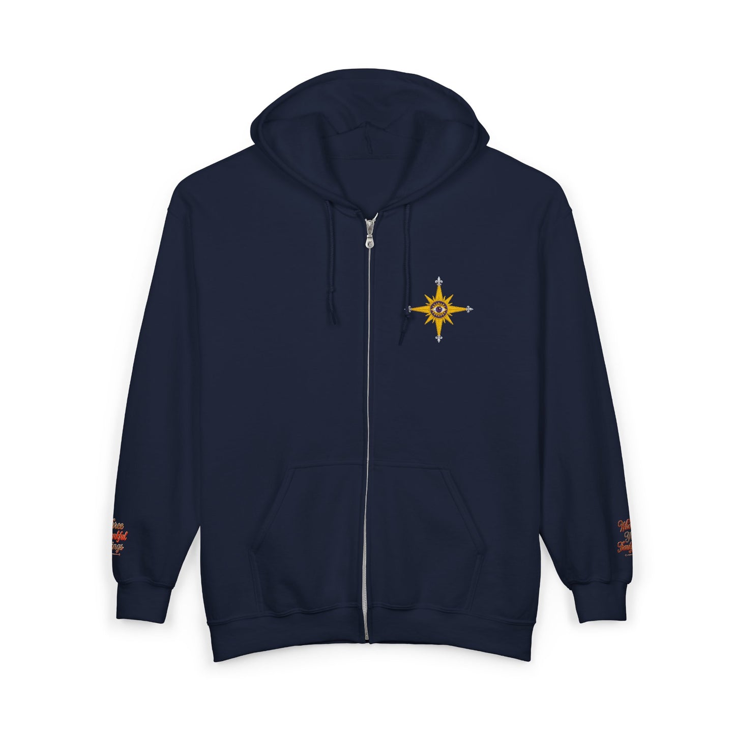 Reanne Dupris Embroidered with Three Thankful Things on sleeves Zip Hoodie —