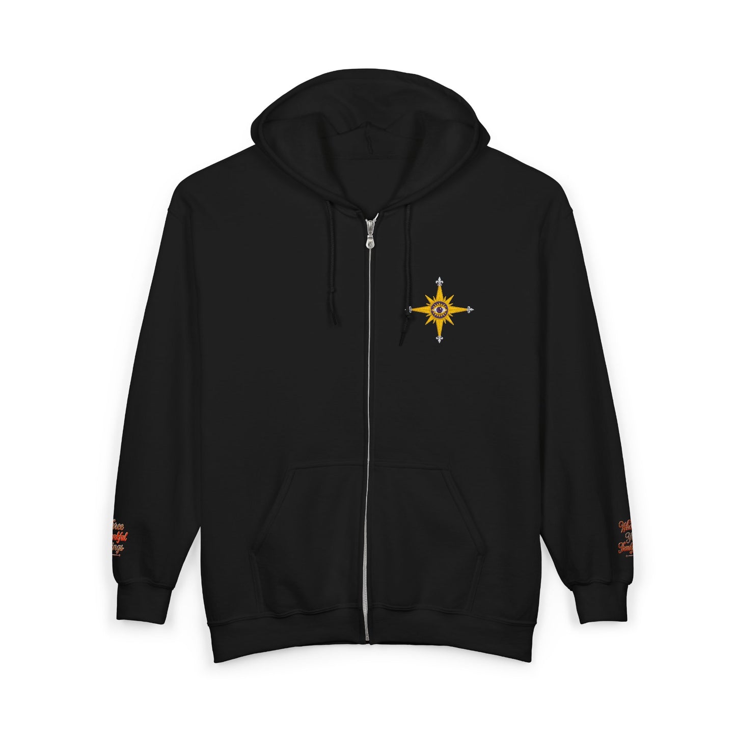 Reanne Dupris Embroidered with Three Thankful Things on sleeves Zip Hoodie —