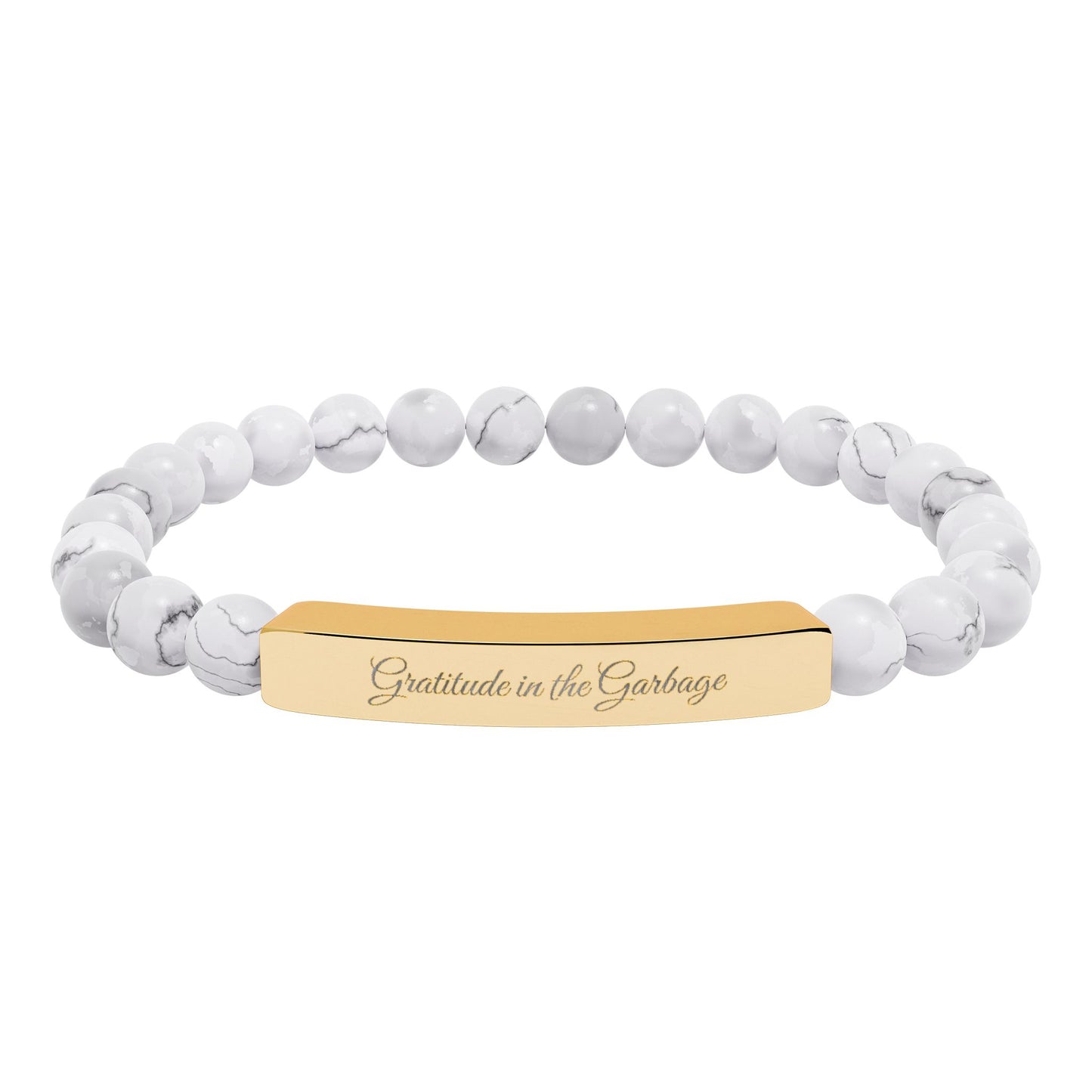 "Gratitude in the Garbage" Natural Stone Stretch Bar Bracelet (Engraving)