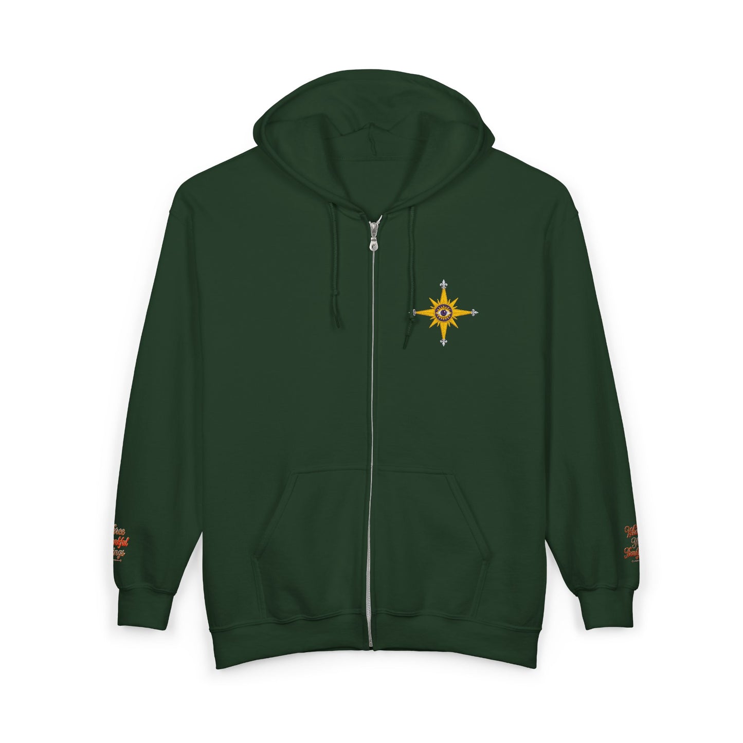 Reanne Dupris Embroidered with Three Thankful Things on sleeves Zip Hoodie —