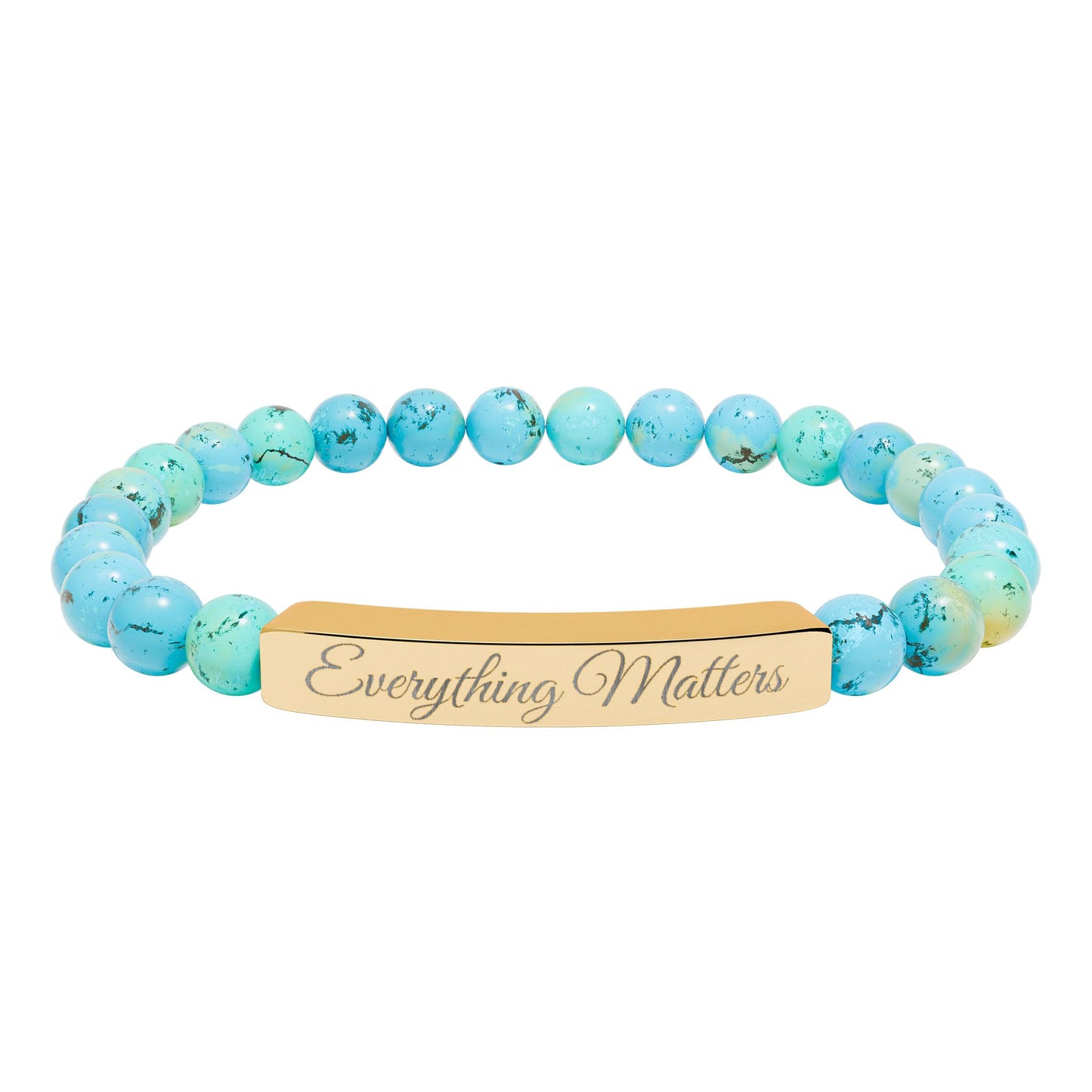 "Everything Matters" Engraved Natural Stone Bead Bar Bracelet —