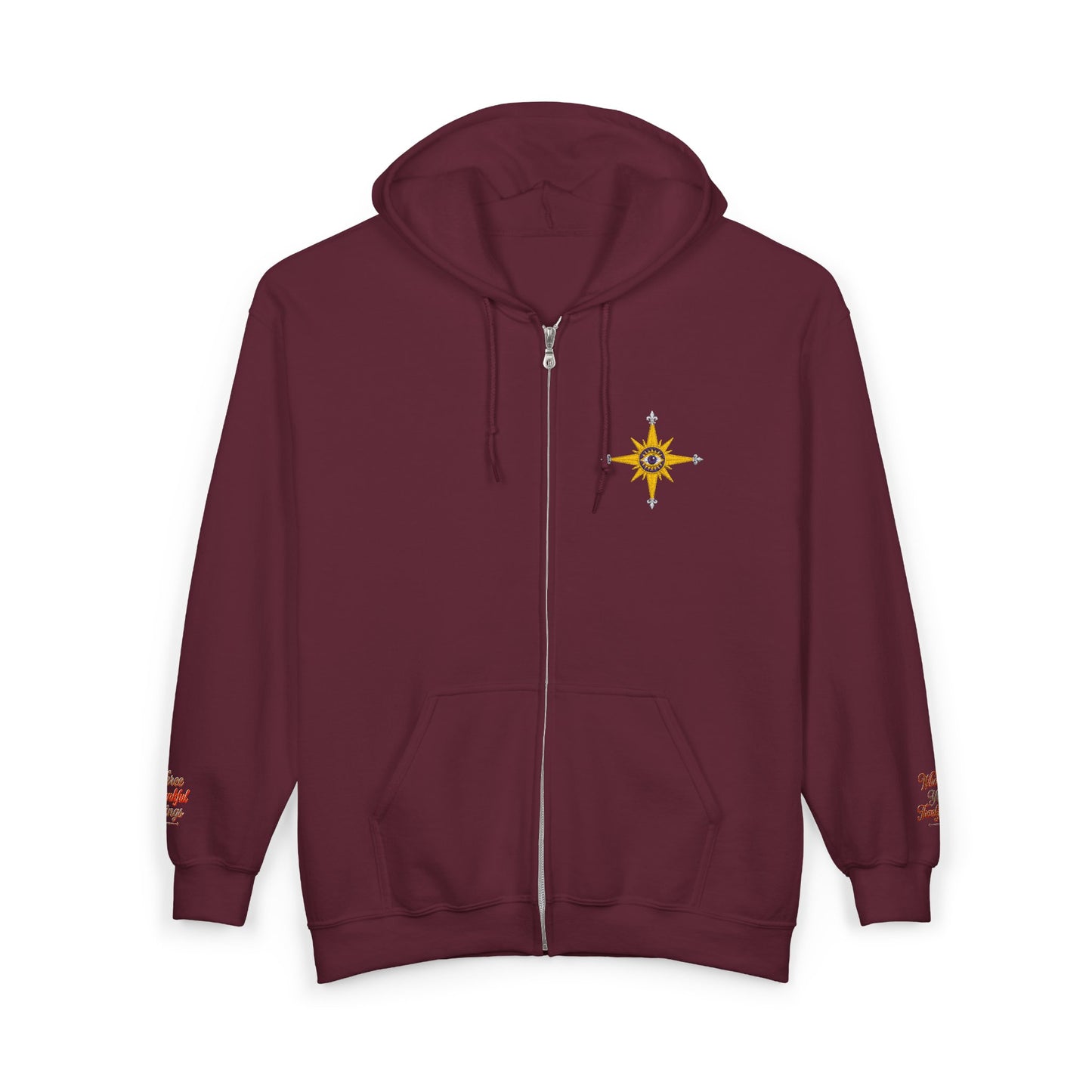 Reanne Dupris Embroidered with Three Thankful Things on sleeves Zip Hoodie —