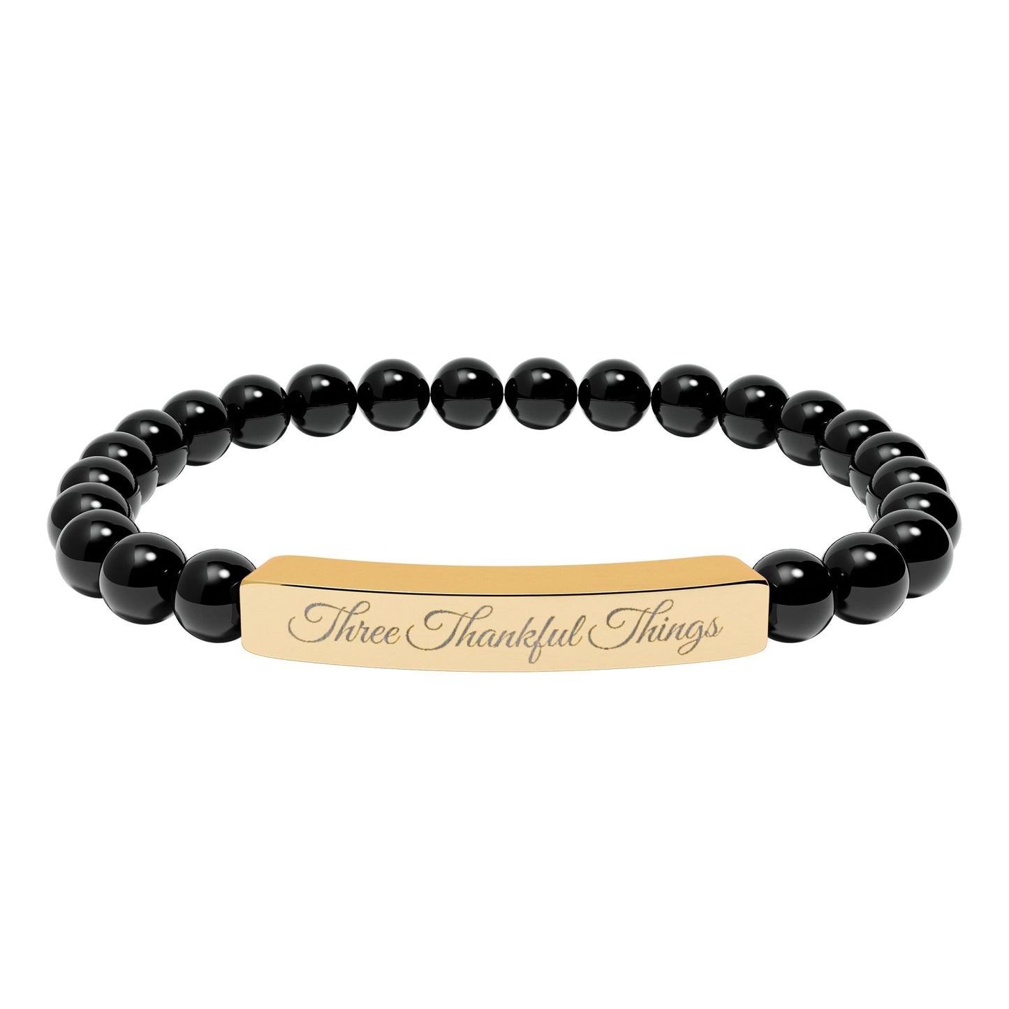 "Three Thankful Things" Natural Stone Stretch Bar Bracelet (Engraving)