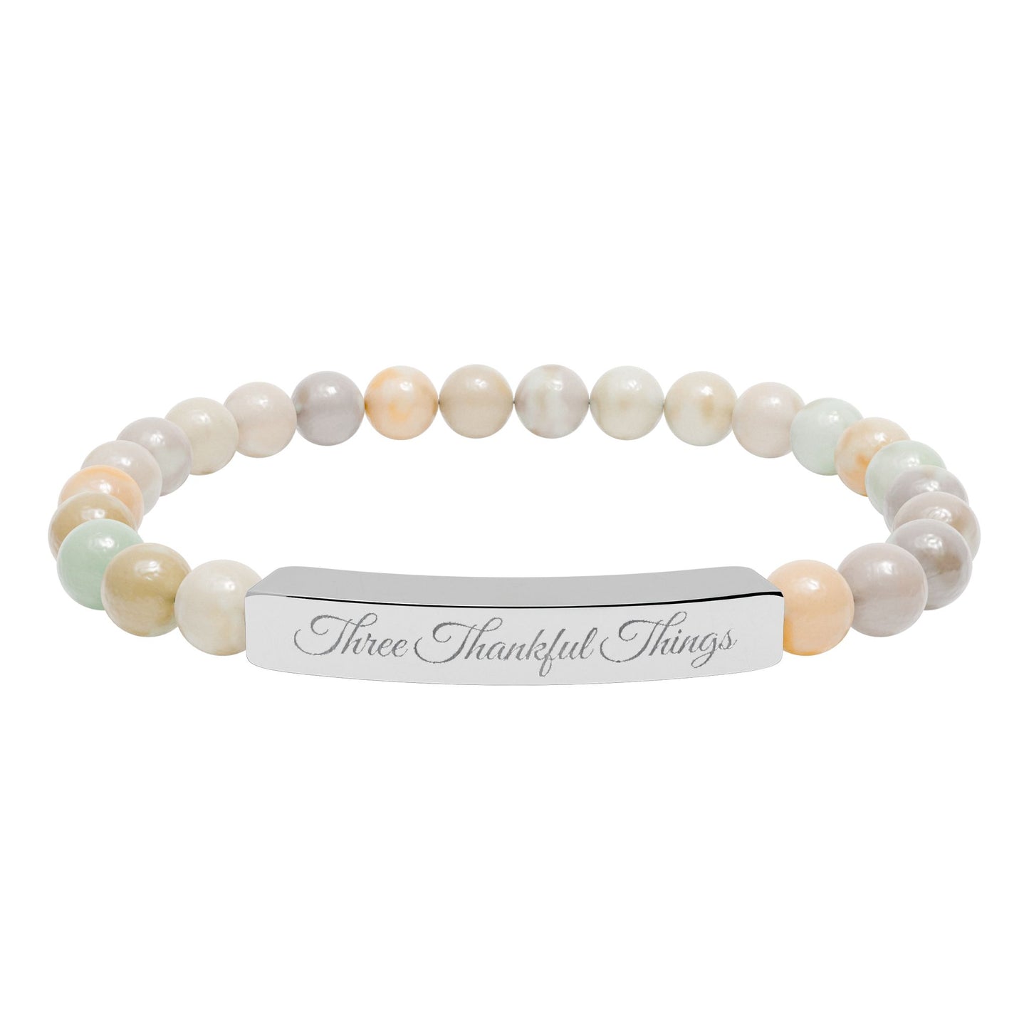 "Three Thankful Things" Natural Stone Stretch Bar Bracelet (Engraving)