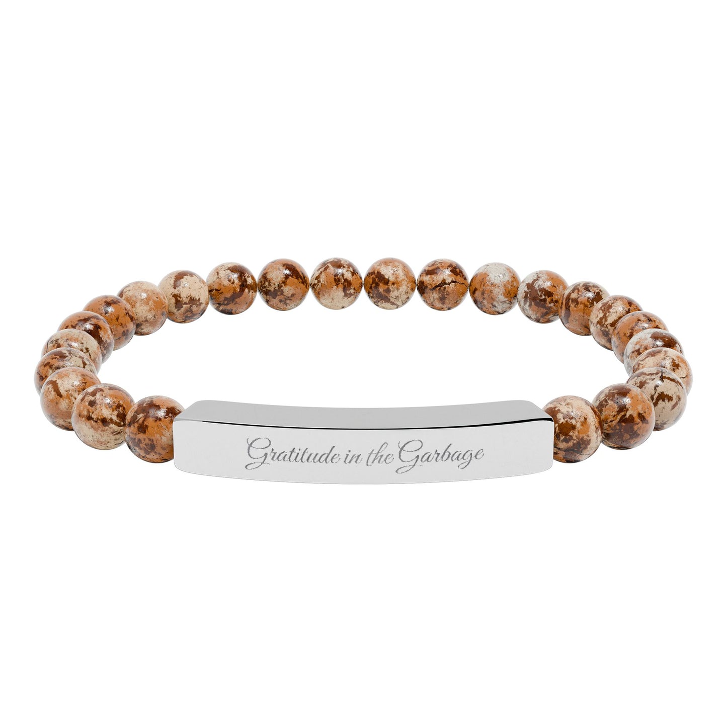 "Gratitude in the Garbage" Natural Stone Stretch Bar Bracelet (Engraving)