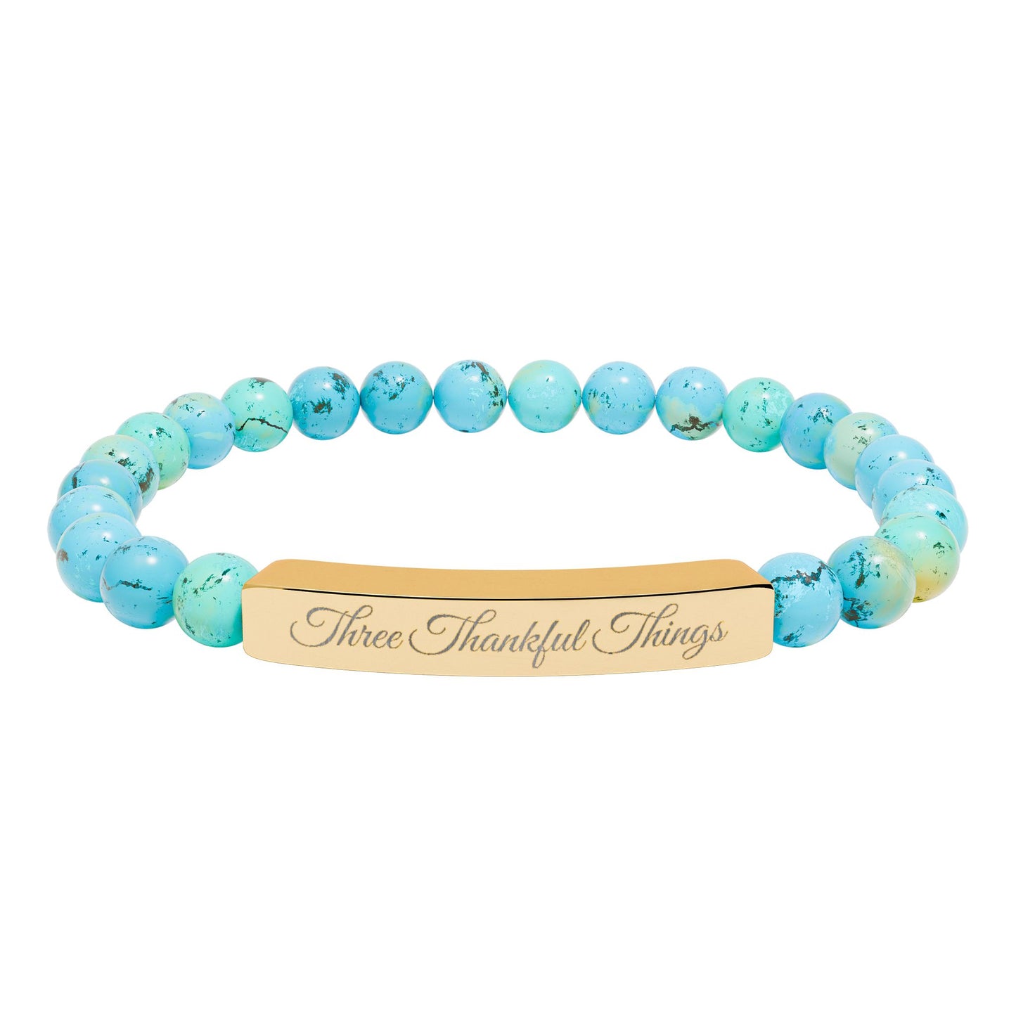 "Three Thankful Things" Natural Stone Stretch Bar Bracelet (Engraving)