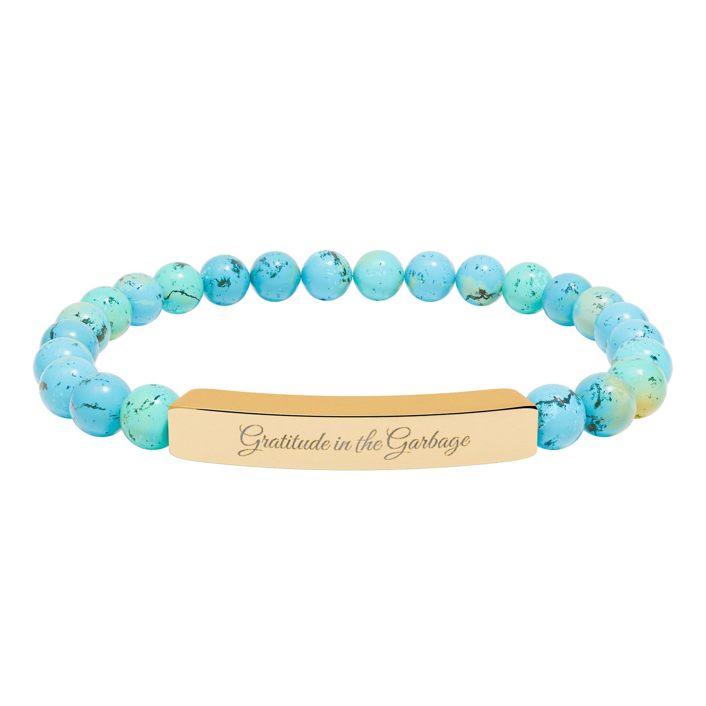 "Gratitude in the Garbage" Natural Stone Stretch Bar Bracelet (Engraving)