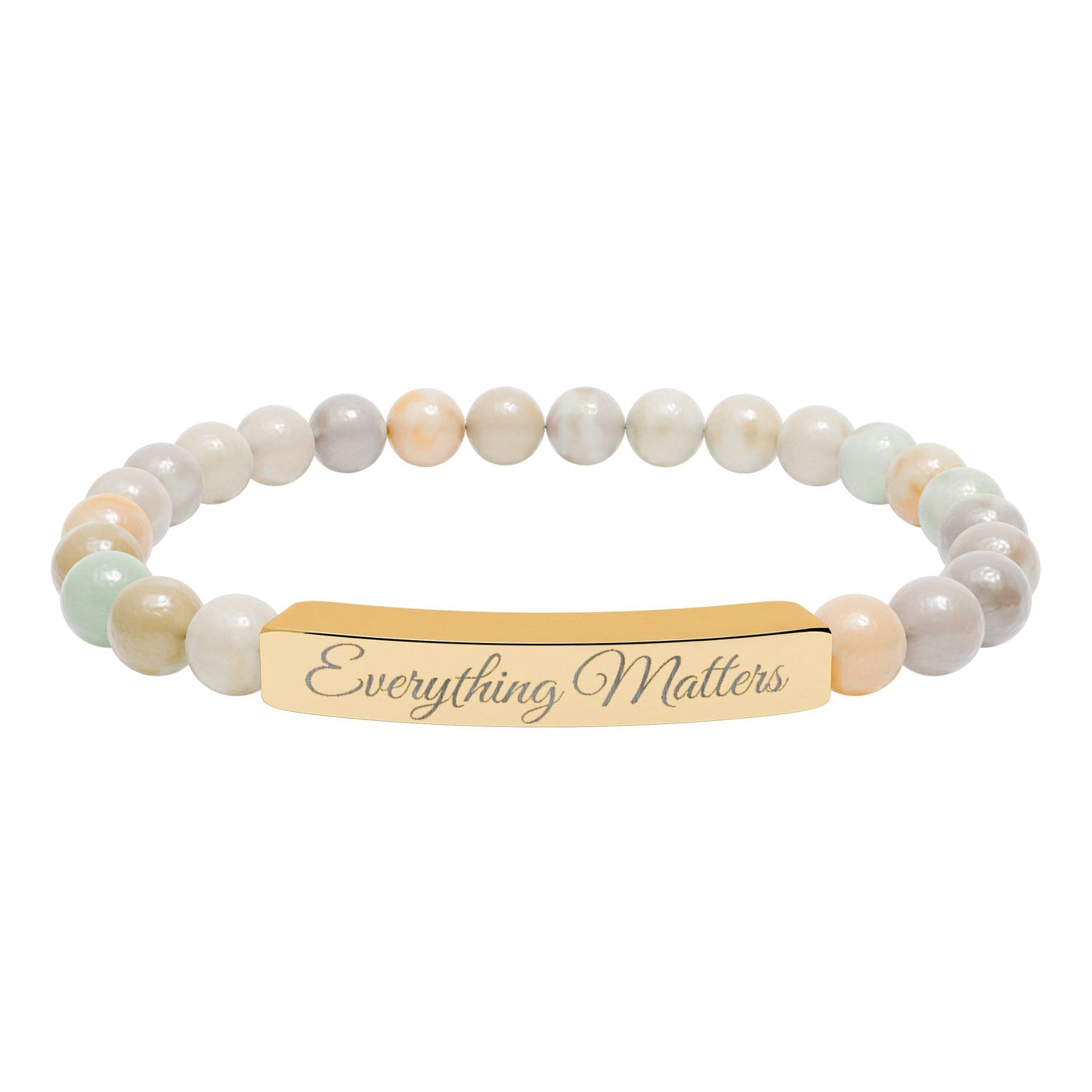 "Everything Matters" Engraved Natural Stone Bead Bar Bracelet —