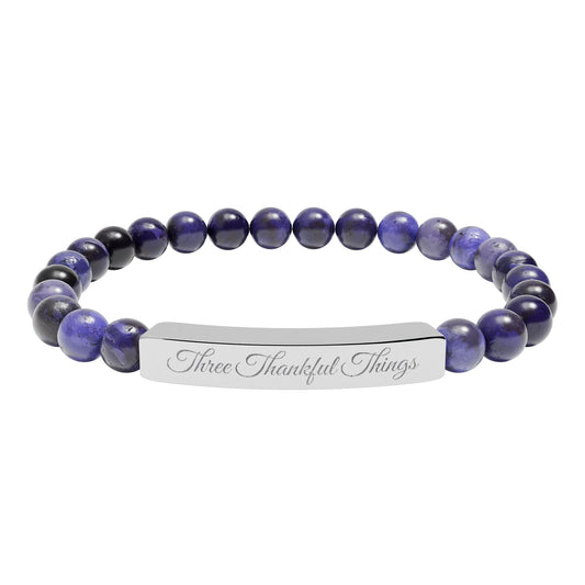 "Three Thankful Things" Natural Stone Stretch Bar Bracelet (Engraving)