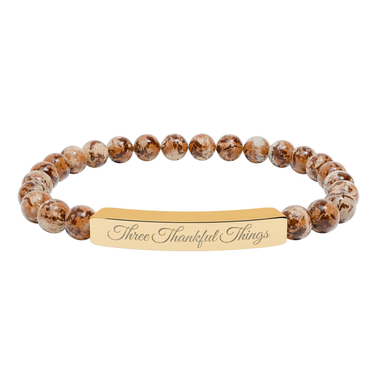 "Three Thankful Things" Natural Stone Stretch Bar Bracelet (Engraving)
