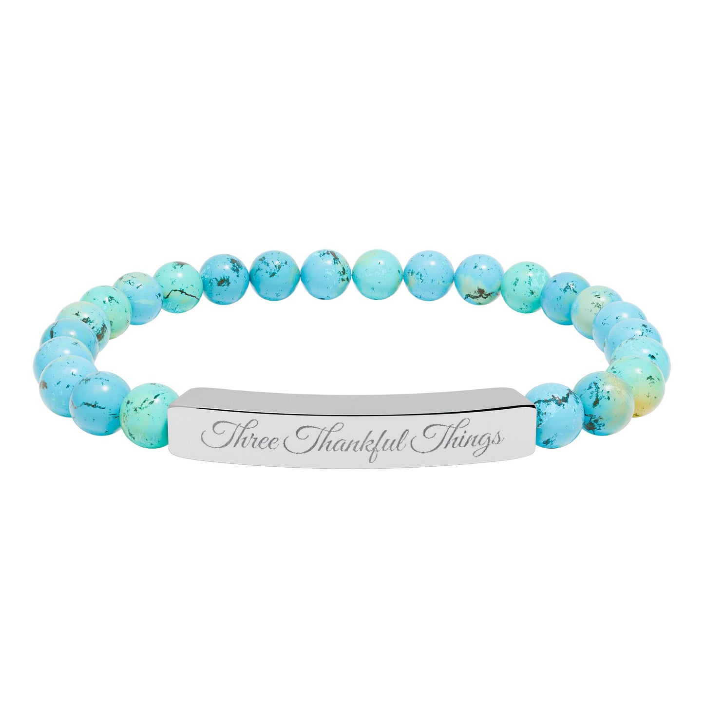"Three Thankful Things" Natural Stone Stretch Bar Bracelet (Engraving)